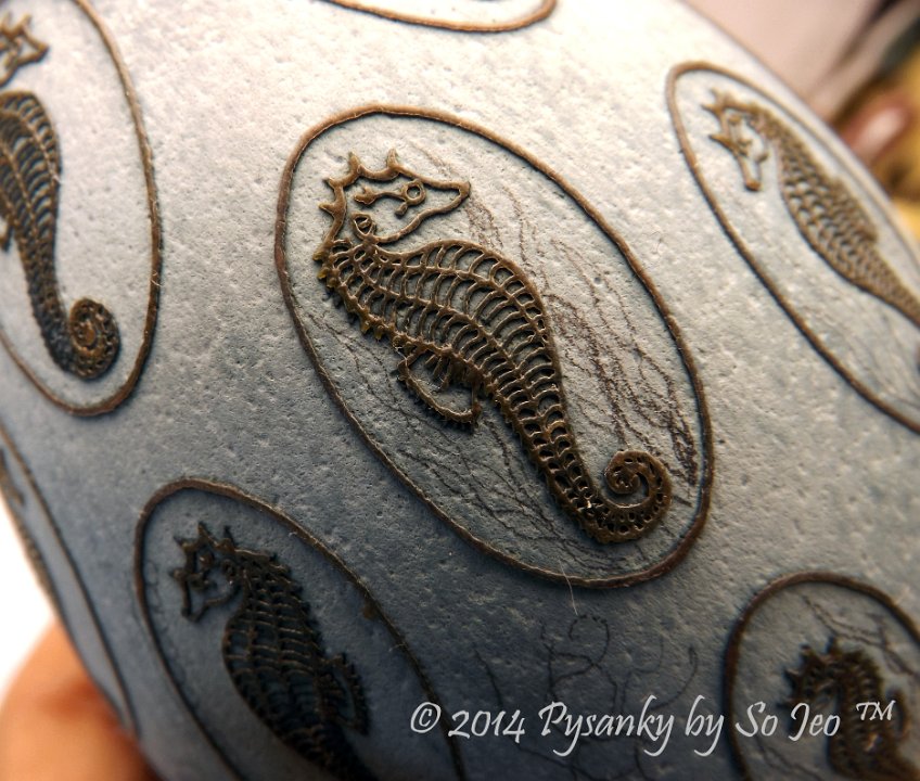 Seahorse  Etched Emu Egg Pysanky Jewelry by So Jeo